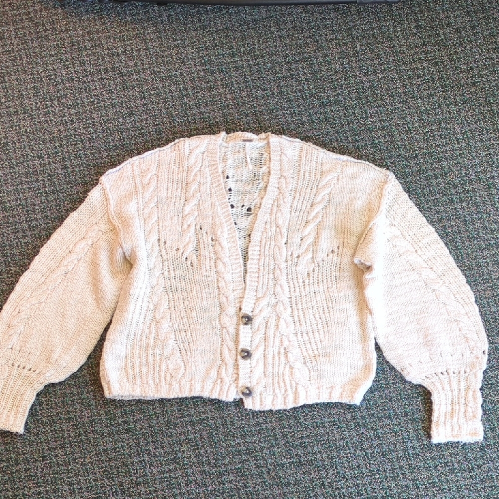 Free People Cream Knit Cardigan